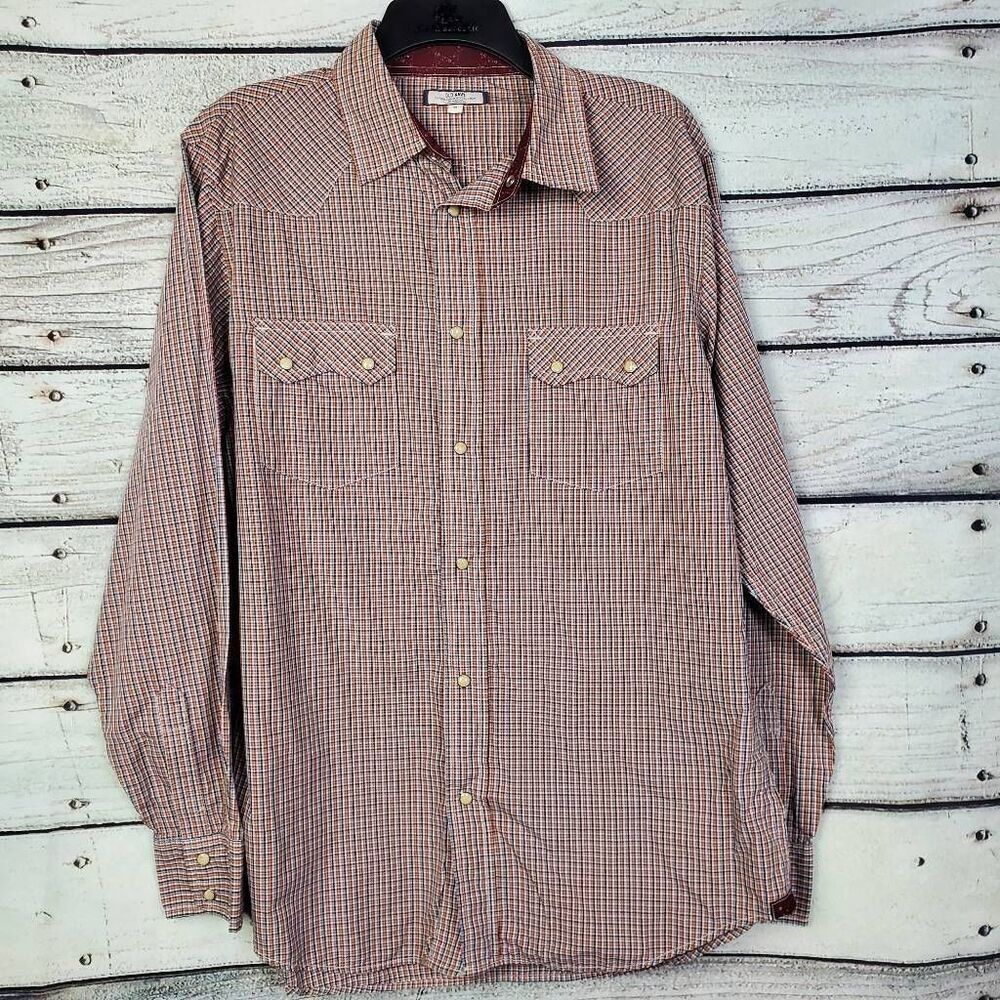 Old Navy Men’s Medium Plaid Button Up Long Sleeve Shirt Red Blue Yellow 100% Cot